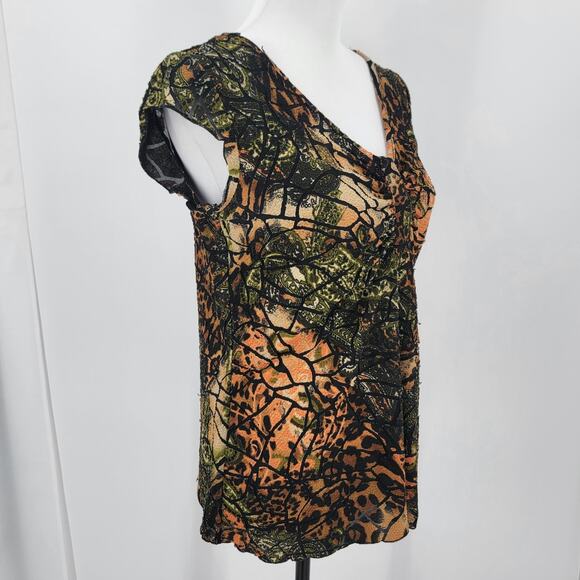 Robert Louis Blouse Womens Small V Neck Abstract Print Y2K Grunge - Picture 4 of 11